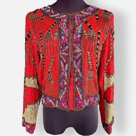 Vintage Jackets & Blazers - Vintage red beaded jacket